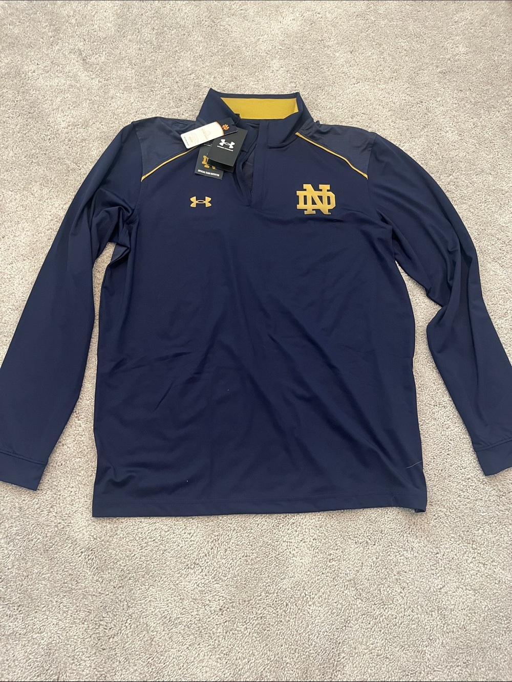 Under Armour Navy and Gold Notre Dame Long-Sleeve Quarter-Zip Pullover